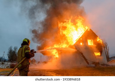 Norwegian Firefighter Trying To Put Out Flames House On Fire