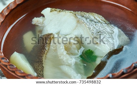 Norwegian fish soup with halibut and cod
