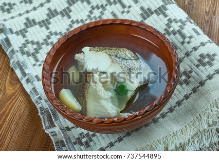 Norwegian fish soup with halibut and cod