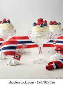 Norwegian Independence Day 17th mai. Pavlova in glass