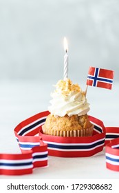 Norwegian National Day 17th May. Cake With Flag. Norwegian Flag. Bengal Light