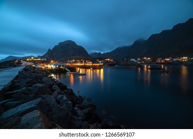Norwegian village O at night - Shutterstock ID 1266569107