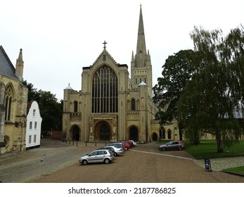 Norwich England May 2022. The Front Entrance To Norwich Cathedral. Anglican. Opened 1145. Norman And English Gothic Architecture.