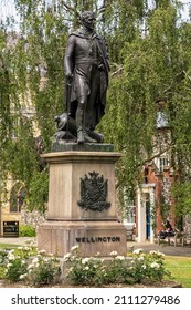 NORWICH, NORFOLK, UK - JUNE 13, 2018:  Statue of the Duke of Wellington in the grounds of the Cathedral