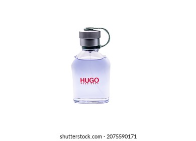 Norwich, Norfolk, UK – November 2014. Hugo Boss aftershave for men cut out isolated on a plain white background