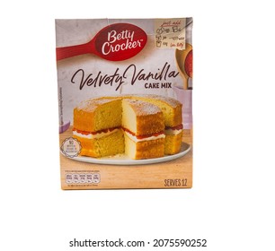 Norwich, Norfolk, UK – November 2014. Betty Crocker Velvety Vanilla Cake Mix Cut Out Isolated On A Plain White Background