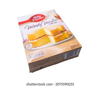 Norwich, Norfolk, UK – November 2014. Betty Crocker Velvety Vanilla Cake Mix Cut Out Isolated On A Plain White Background