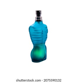 Norwich, Norfolk, UK – November 2021. A bottle of Jean Paul Gautier (JPG) Le Male aftershave cut out isolated on a plain white background
