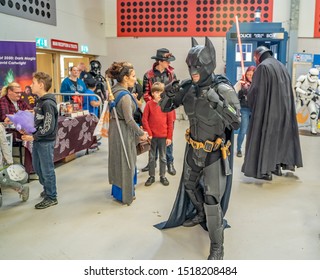 Norwich, Norfolk, UK – September 28 2019. A Young Male Dressed Up As Batman The Caped Crusader At The Annual Nor-Con Movie And Comic Book Convention 