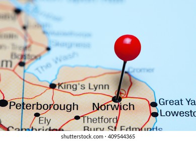 Norwich Pinned On A Map Of UK
