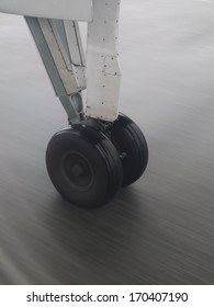 Nose Landing Wheel Of A Modern Jet Airliner Close Up