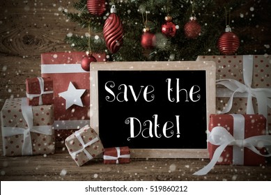 Nostalgic Christmas Tree, Snowflakes, Text Save The Date