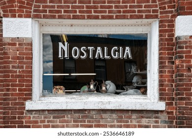 Nostalgic Store Front Window surrounded by red brick