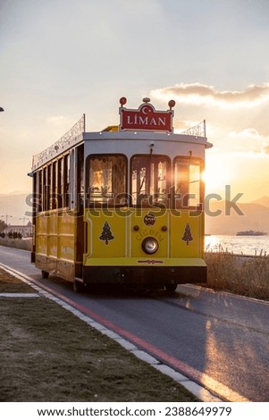 Nostalgic tram running in Izmir City Kordon Caddesi. Konak, izmir. Turkey