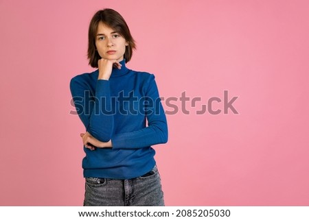 Not interested. Portrait of woman propping head with hand isolated over pink background. Boredom. Concept of beauty, youth, facial expression, emotions, lifestyle. Copy space for ad