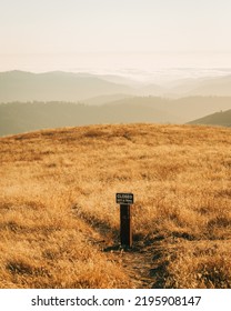 Not A Trail Sign And View Of Mountains From Borel Hill, In The Santa Cruz Mountains, California