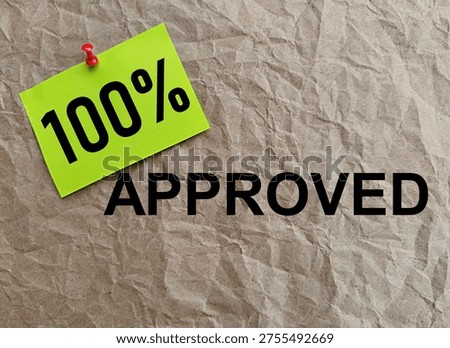 Note with 100% printed pushpin with approved background, general use, full approval for any decision and action in general