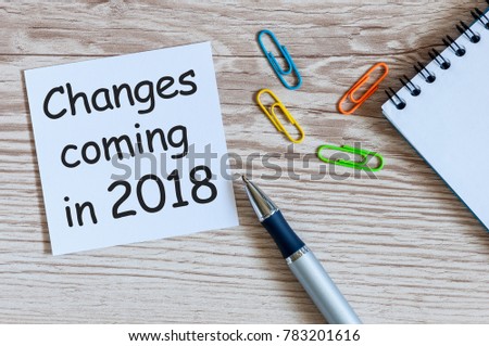 A note Changes coming in 2018. With office or school supplies