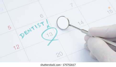 A Note Of A Dentist Appointment On A Calendar, Dental Check Up