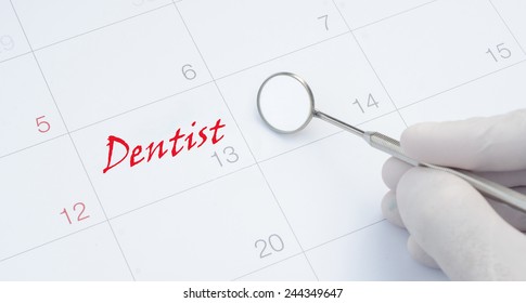 A Note Of A Dentist Appointment On A Calendar, Dental Check Up