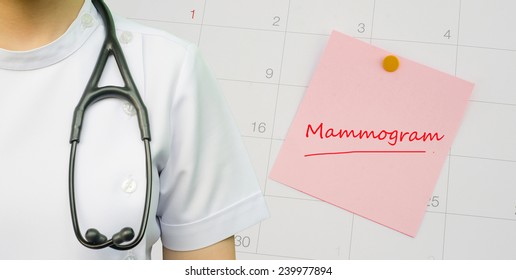 A Note Of A Doctor Appointment On A Calendar- Mammogram