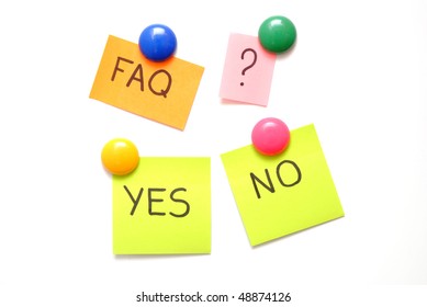 note with faq mark isolated on white background