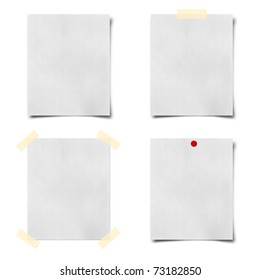 Note Paper Taped And Pined On White Background