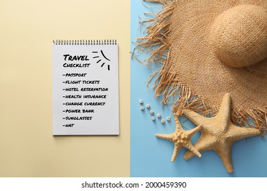 Notebook with check list of things to do before travelling on color background - Powered by Shutterstock