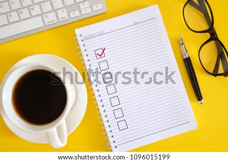 Notebook with Checklist. Flat lay concept.