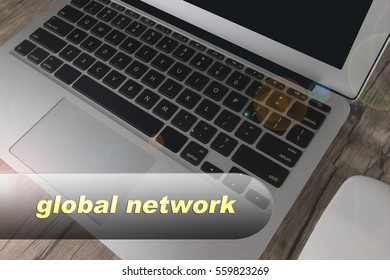Notebook and Laptop with text GLOBAL NETWORK