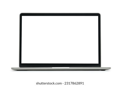 Notebook laptop in white empty screen isolate on white background. Front view.