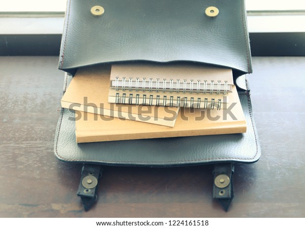 Notebook Leather Bag On Desk Copy Stock Photo Edit Now 1224161518