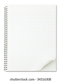 Notebook with nice page curl isolated on pure white.