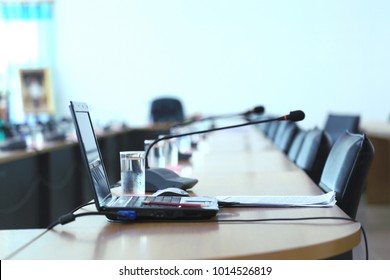 Notebook On The Table In The Meeting Room That No One Selective Focus And Shallow Depth Of Field