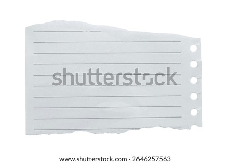notebook paper with torn edges stuck on transparent background.