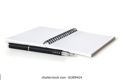 notebook with pen isolated on white