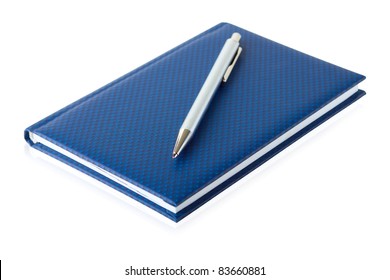 Notebook And Pen Isolated On White Background