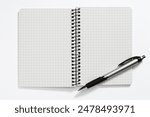 Notebook with pen on a white background. View from above
