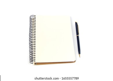 Notebook with pen on a white background