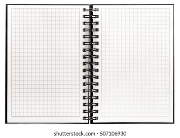 Notebook With Spiral Binder And Math Paper. Open Book On White Background