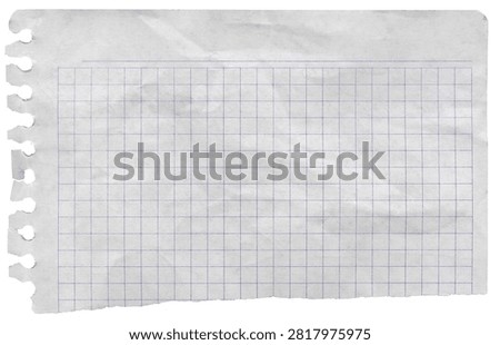 Notebook torn graph paper texture with perforation of ripped edges isolated for message background, high detail.