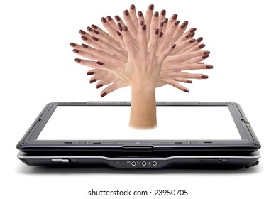 Notebook with tree hand isolated against a white background