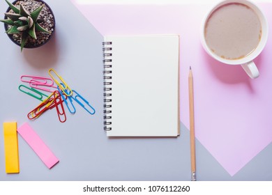 Notebooks Placed On Colorful Desks Are Ideal For Writing Stories And Ideas To Work.
