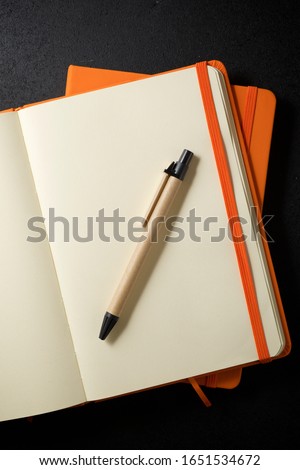 Similar – Image, Stock Photo open notebook with ballpoint pen