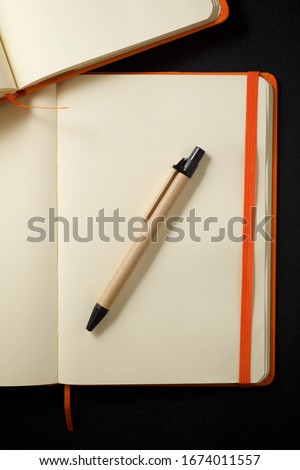 Similar – Image, Stock Photo open notebook with ballpoint pen