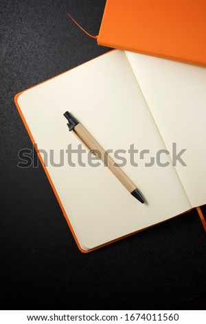 Image, Stock Photo open notebook with ballpoint pen