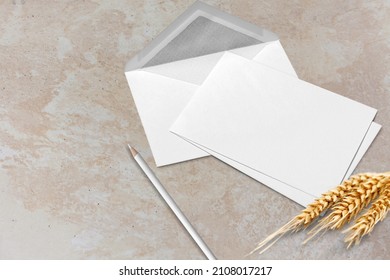 Notecard, Postcard, Greeting Card Mockup, Envelope, Grass, Blank Letter Paper