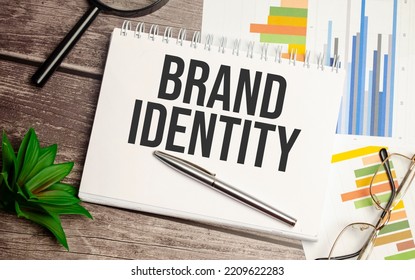 notepad ,chart and calculator. Top view text brand identity