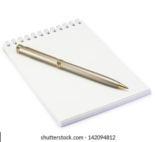 Notepad and pen isolated on white background