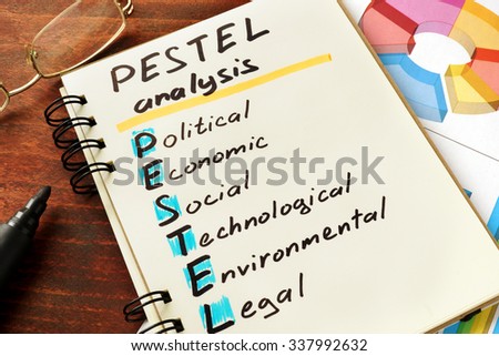 Notepad with pestel analysis on a table. Business concept.